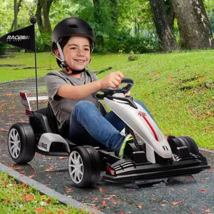 White Electric Go Kart For Kids 3 To 8 High Speed Drift Kart With 24V Battery Dual 200W Motors Variable Speed Forward Reverse White
