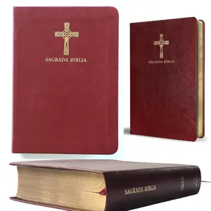 Sagrada Biblia Católica en Español Wine Leathersoft Compact Edition with Gold Cross Design Spanish Edition Hard Cover 1452 Pages Portable Durable Bible