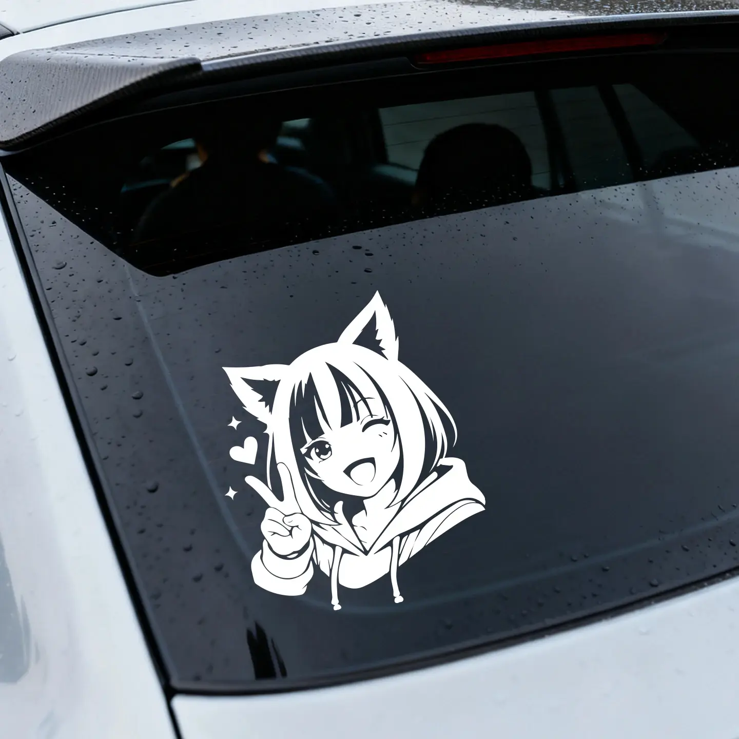 JDM Cute Anime Cat Girl Car Sticker Kawaii Neko Girl Peace Sign Vinyl Decal for Car Motorcycle Laptop Waterproof