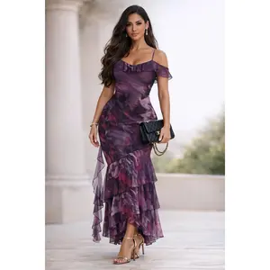 Enchanted Bloom Ruffled Mesh Maxi Dress
