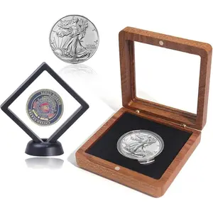 1.8" Single Wood Coin Display Case Silver Dollar Coin Holder Storage Box for Collectors