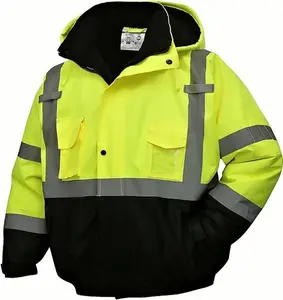 AMERICAN SIZE (TRUE TO SIZE) SKSAFETY High Visibility Reflective Jackets for Men, Waterproof Safety Jacket for Men with Pockets,YELLOW Work Construction Coats for Winter Cold Weather