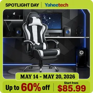 【On Sale】Yaheetech Ergonomic Gaming Chair with Massage Lumbar Support and Footrest, Swivel Rolling Chair and Headrest,Pu leather Desk Chair Reclining tall gaming