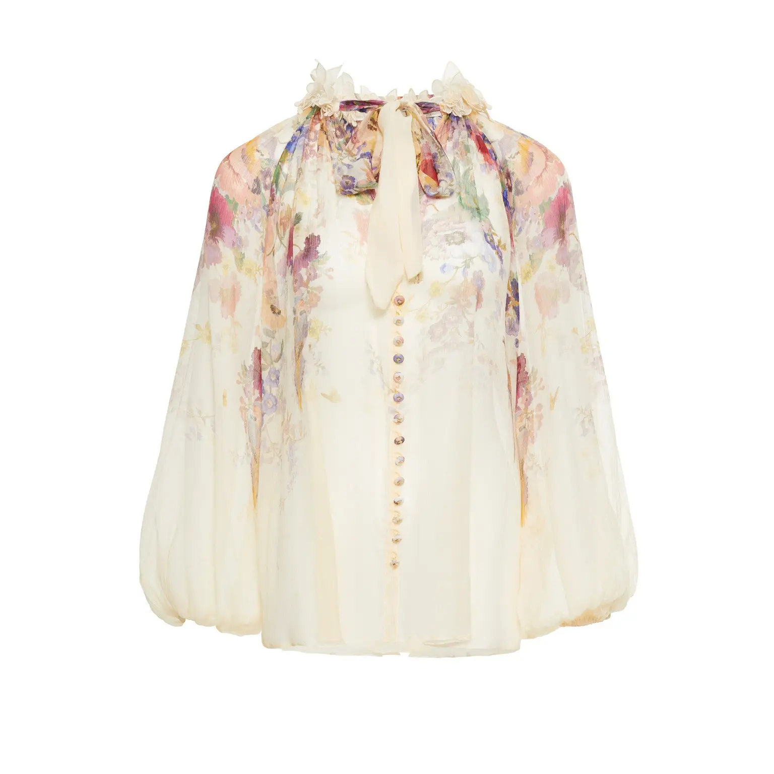 Women's Elegant Silk Floral Print 2-Piece Blouse and Skirt Set