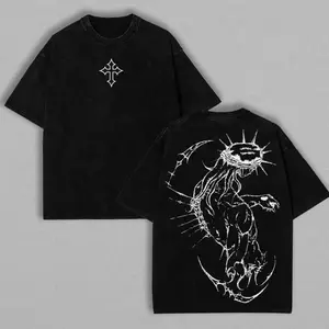 Men's Oversized JJBA Jesus Pump Cover Gym T-Shirt - Brandless, Cross Design, Fabric Top Collar, Jesus T Shirts, Ideal Gift for Fitness Enthusiasts
