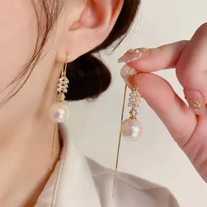 White Pearl Tassel Threader Earrings for Women 2025, Classic Elegant Design, Versatile Luxury Jewelry DZEH2026