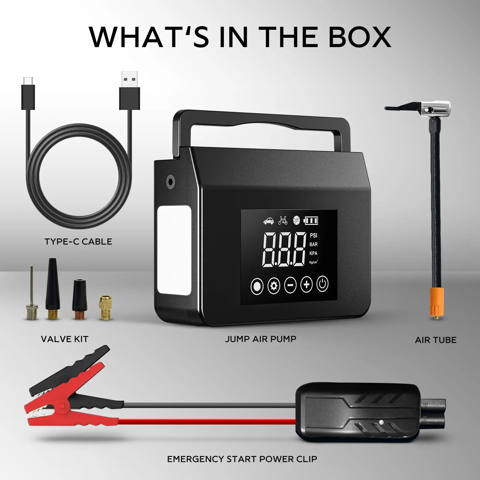 【Hieha】2026 Heavy-Duty Car Jump Starter – 4000A Peak Current, 150PSI Air Compressor, 15000mAh Power Bank & LED Light, Reliable in Cold Weather, Compatible with Most 12V Vehicles, For Travel & Emergencies