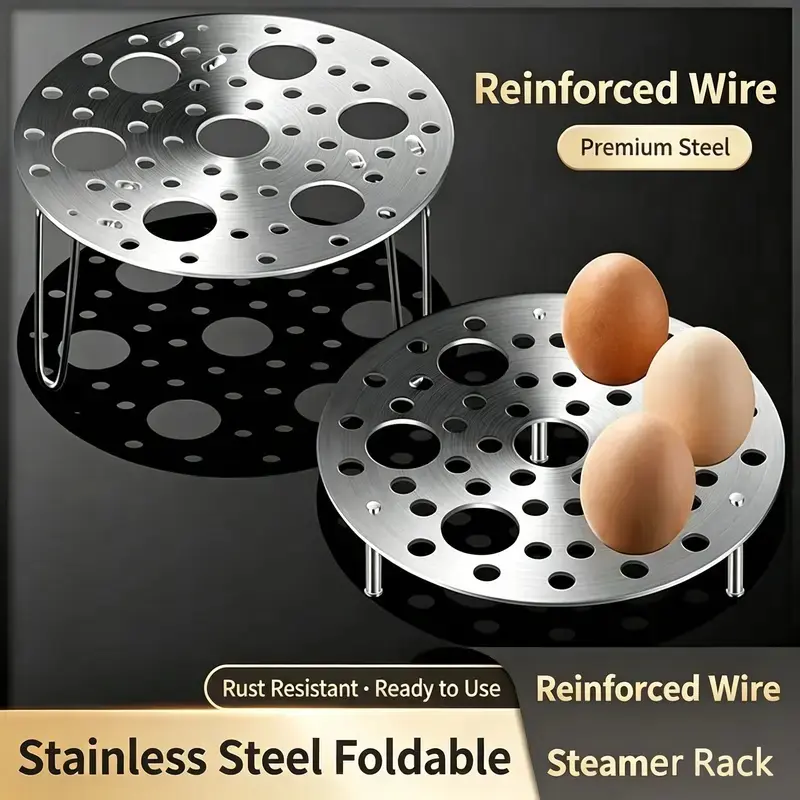 Stainless Steel Heat-resistant Steamer Rack with Foldable Stand, Rust-Proof Foldable Elevated Steaming Tray Insert, Heavy Duty Multipurpose Cooking Rack for Eggs Seafood Veggies, Fits Rice Cookers Instant Pots Pressure Pots Home Kitchen Tool