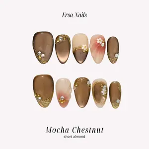 ErsaNails MOCHA CHESTNUT - Short Almond 10 PCS Handmade Press On Nails | Cat Eye, Mermaid & Ombré
