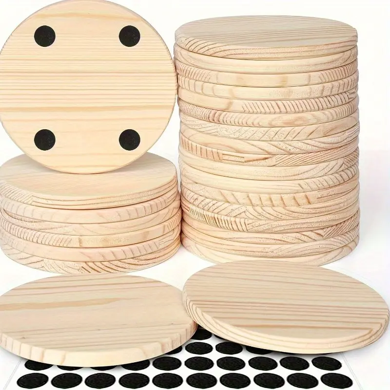 DIY Wooden Coaster Set Tableware: 5 Blank Round Coaster with Grip Handle, Perfect for Staining, Painting, and Woodworking Projects, Home Kitchen Coasters