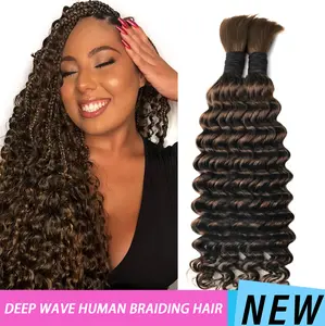 Human Braiding Hair for Boho Braids #4 2 Bundles 100g Deep Wave Bulk Human Boho Hair for Braiding 12A Virgin Human Hair for Boho Knotless Braids Human Hair