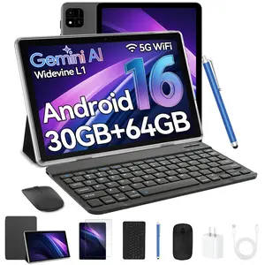 New 2026 10 Inch Android 16 Tablet with Keyboard, 30GB+64GB, 2TB Expand, Gemini AI Tablet PC with Octa-Core, 6000mAh, 5G WiFi, GPS, GMS, Widevine L1, 2 in 1 Tablets with Case, Mouse, Stylus (Black Case)