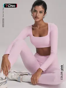 Tummy Control Sporty Suit Workout Set, Slim-Fitting Above-The-Ankle Pants, Quick-Dry Bare-Skin Fabric, Ideal for Pilates/gym/yoga/dance