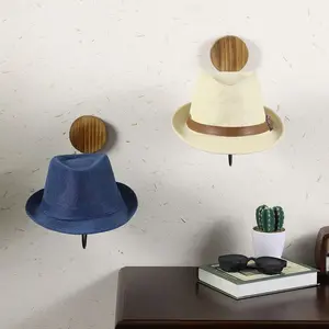 Wood and Industrial Black Metal Wire  Floating Cap Holder Organizer Entryway Display, Hat Rack, Set of 4