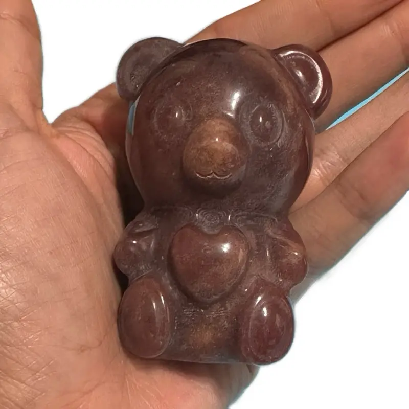 Jaspe Crystal Lovely Teddy Carving - Adorable Chocolate Brown Bear Shape with Heart Detailing