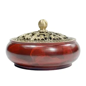 Brass Incense Burner with Holder and Fireproof Cotton for Freshener,Sticks, Coils, Cones
