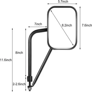 The rearview mirror of the jeep is 8.2 inches in size, featuring a wide-angle design, shock-absorbing technology, high-definition quality, and adjustable function. It is suitable for all Jeep Wrangler CJ, YJ, TJ, JK, JL and Unlimited models.