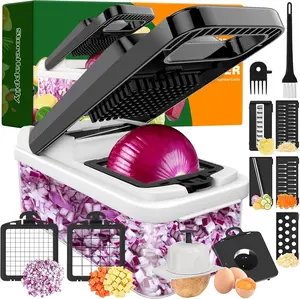 [LIMITED TIME DEAL] Vegetable Chopper Vegetable Cutter, 12 in 1 Kitchen Gadget, Dicer, Slicer, Onion Cutter, Salad, Cheese Grater & Egg Separator - Multi-Functional Veggie Chopper Lid with Handle (White)
