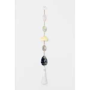 Crystal Sun Catcher – Brass Moon with Natural Stones