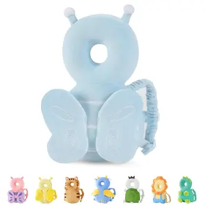 Cute Cotton Baby Head Protector Harness Backpack - Fall Protection Cushion, Infant Carrier, Toddler Accessory, Blue Butterfly