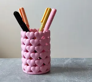 pink hearts pencil holder, pink hearts storage, pink hearts pen holder office supplies