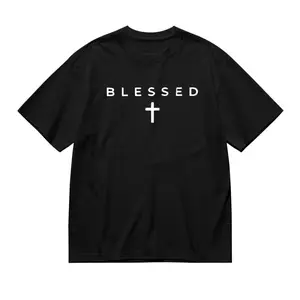 "Blessed" Christian Cross Pattern T-shirt - Men's and Women's Sweatshirt, Soft and Simple Pullover with Kangaroo Pocket