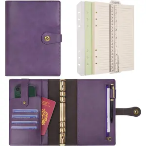 A5 Binder Journal Leather Spiral Notebook Refillable College Ruled Paper, Budget Binder Rings Diary Organizer with Pen for Office School Travel Business Planning Writing (,A5)