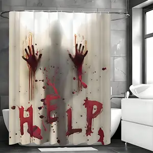 Halloween Shower Curtain Liner Window Curtains, Help Me with Bloodys Hands for Halloween Decorations Theme Decor Props Bathroom