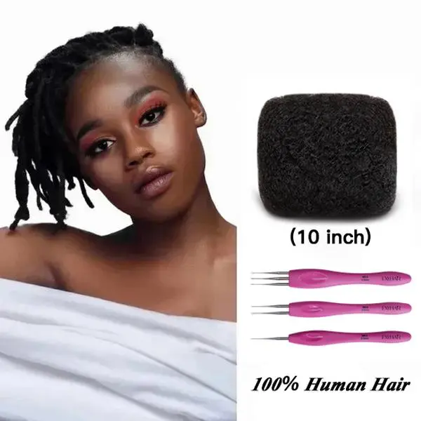 Exyhair 10 inch Premium Human Hair Bundles, Kinky Curly Afro Bulk Hair for Dreadlocks Twisting & Braiding, Afro Twist with Crochet Hook