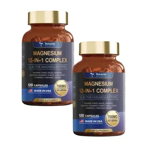 2P-Totaria 12-in-1 Magnesium Complex 700mg - 12 Active Magnesium Types, Vegan Capsules for Muscle, Heart, and Relaxation Support - Healthcare Supplement Dietary Vitamin Edible
