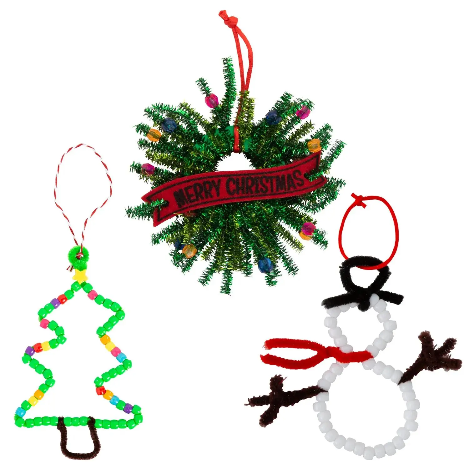 Fun Express Christmas Ornament Beaded Chenille Stem Craft Kit Assortment - Makes 36