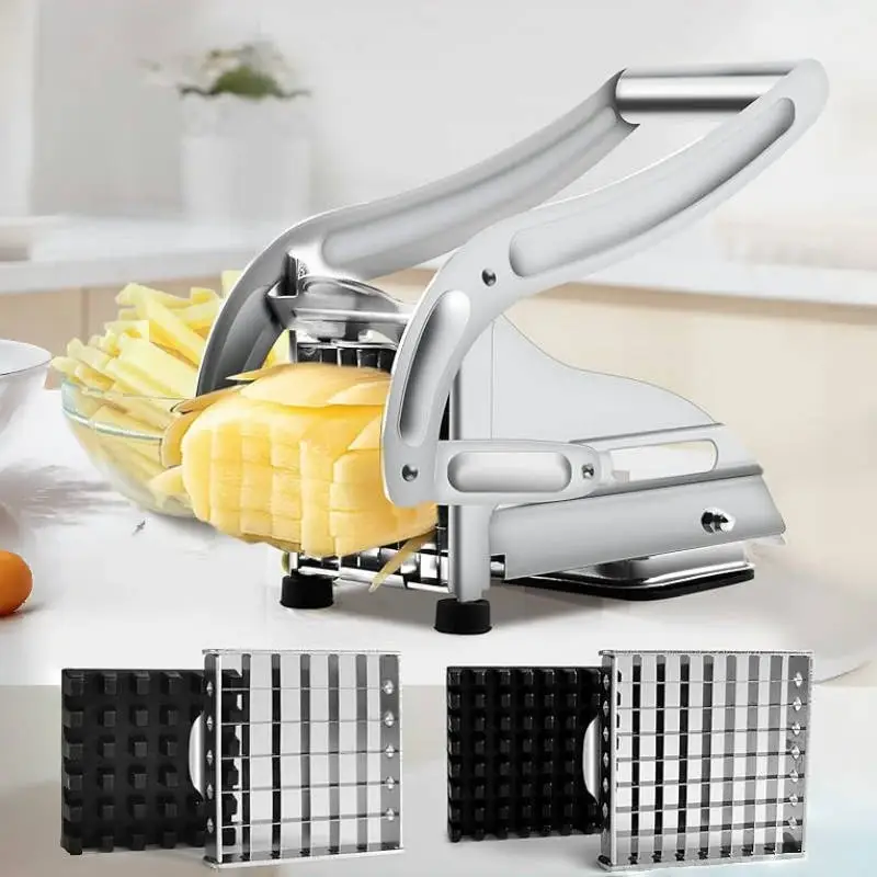 【TikTok Top Seller】French Fry Cutter with 2 Blades – Stainless Steel Potato Slicer, Easy Press French Fry Maker for Home Kitchen, TikTok Kitchen Gadge
