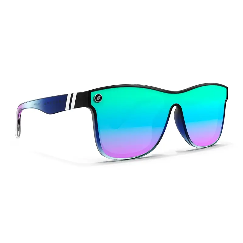 Blenders Millenia X2 Black Forest Sunglasses – Polarized Blue & Purple Mirrored Lens, Gloss Black and Teal Fade Frame, 100% UV Protection, Medium-Large Fit
