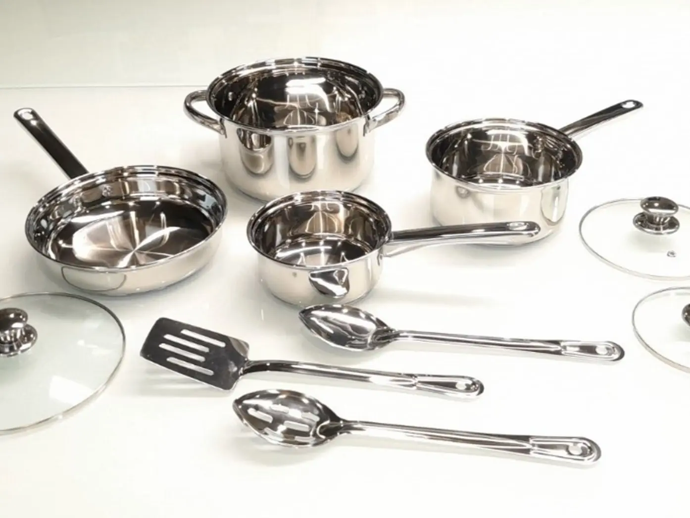 10-Piece Stainless Steel Pots and Pans Set with Glass Lids and Cooking Utensils