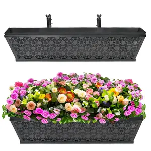 2 Pack 24 Inch Window Boxes Planter for Outdoor Plants Deck Railing Planters Box with Adjustable Brackets for Porch Fence Balcony Hanging Flower Baskets with Non-Woven Fabric Liner for Garden Decor