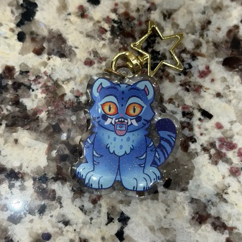 Silly Tiger Keychain - Blue Tiger Design with Star Charm, Ideal for Keychains and Bags
