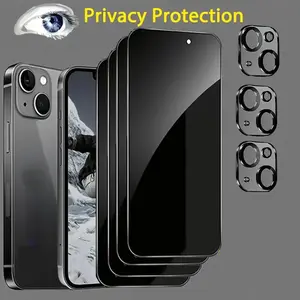 8-in-1 Privacy Screen Protector for iPhone 16 15 14 17 13 Pro Max Air 5 Pieces Anti-Peeping Tempered Glass Screen Protector, 3 Pieces Camera Lens Film