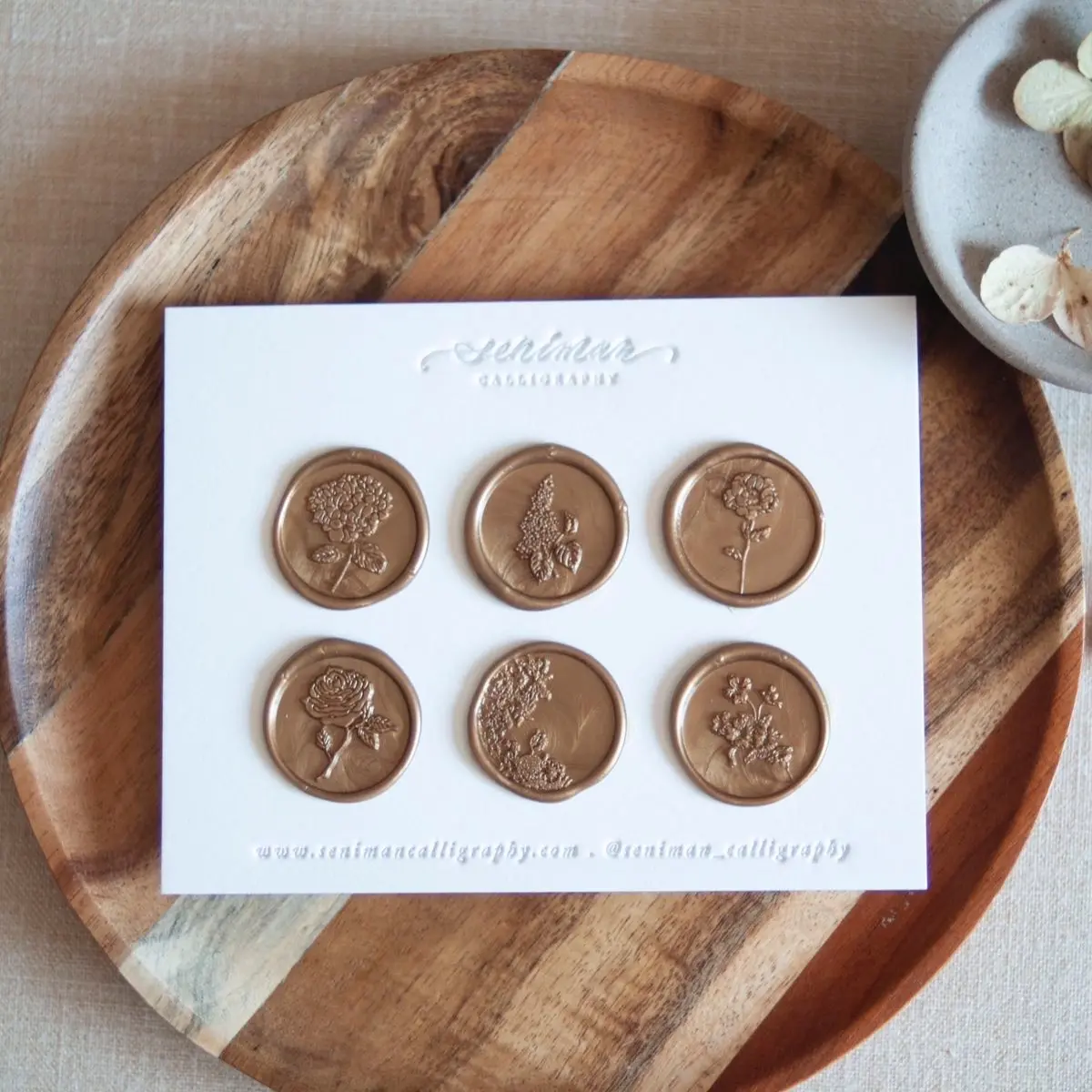 Gold Wax Stickers with Floral or Botanical Designs - Set of 6