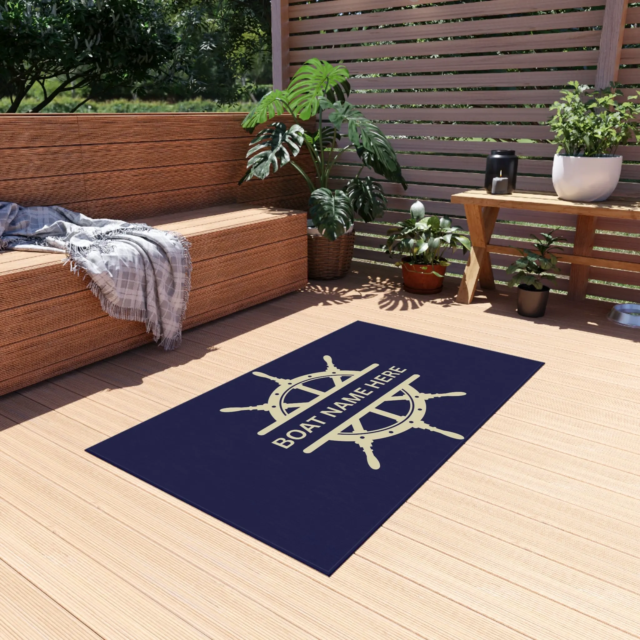 Personalized Nautical Outdoor Rug - Custom Boat Name Mat for Patios and Decks