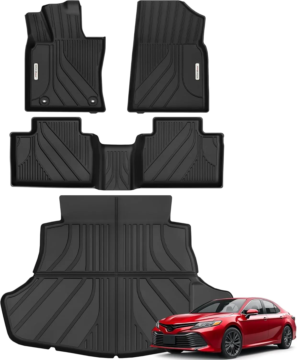YINTATECH Floor Mats & Cargo Liner Fit for 2025 Toyota Camry (Include Hybrid), All Weather TPE Odorless Anti-Slip Full Set Automotive Camry Floor Liners & Trunk Mat Accessories, Black