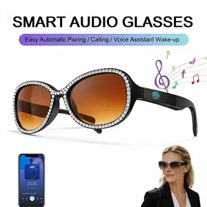 2026 New Smart Glasses with Bling Rhinestone, Bluetooth Audio & Music,Hands-Free Calling,Lightweight Comfortable, Unisex Fashion Shiny Eyewear for Outdoor & Travel