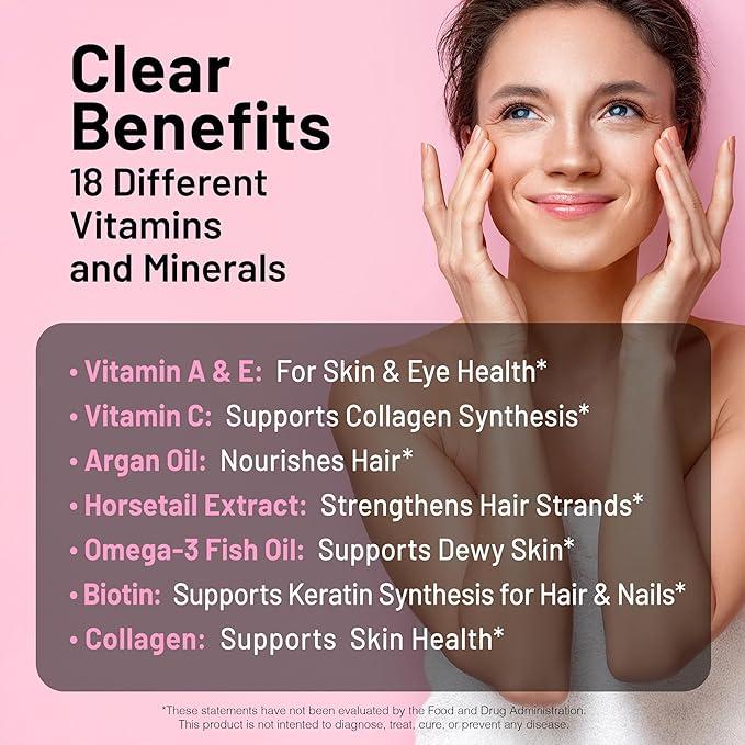 NatureWise Hair Skin and Nails Vitamin, Biotin 5000mcg w/Hyaluronic Acid, Collagen for Women with C, B Complex, D3, A, E, Iron - Non-GMO, Gluten Free - USA Manufactured