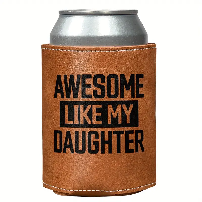 Premium Faux Leather Insulated Can Cooler Sleeves, 12oz Drink Can Protector, Drink Cover, Funny Birthday Gifts for Men, Best Dad Gifts