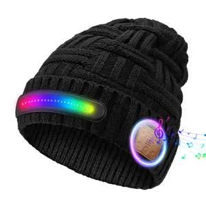 Touch Two Bluetooth Music Hat with Rechargeable LED Lights Unisex USB Beanie for Night Running Hiking Cycling Winter Fashion Christmas Gifts