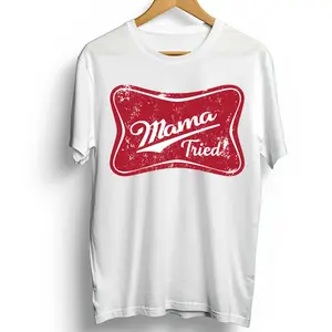 Red "Mama Tried" Bold Fabric Direct-to-Film (DTF) Ready-to-Press Crisp Print for T-Shirts, DIY Specialty Craft Supplies