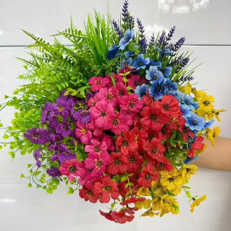 24 Bundles Artificial Flowers for Outdoors, Spring Decoration, Faux Flower Decorations, Decorative Artificial Flowers, UV Resistant Eucalyptus Violet and Lavender, Silk Fake Plants for Outdoor & Indoor Decor, Artificial Hanging Flower