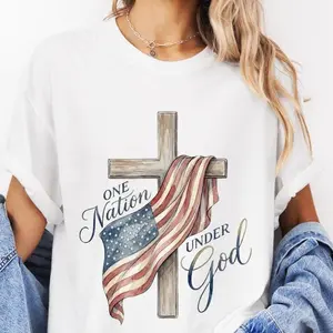 One Nation Under God Shirt, Christian Patriotic Tee, American Flag Cross T-Shirt, Faith Based 4th of July Top, USA Independence Day Religious Graphic Tee