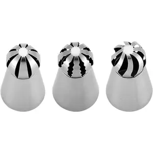 Ball Russian Piping Tips Lace Mold Pastry Cake Decorating Tool, Stainless Steel Cream Butter cream Cake DIY Baking Pastry Tools (3 Pieces) Bakeware Set