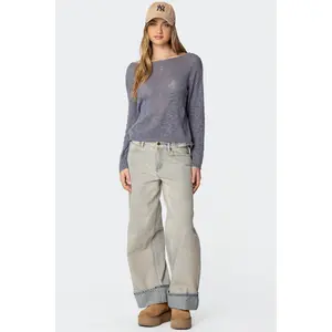 Double Belt Washed Low Rise Baggy Jeans