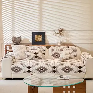 Bohemian Geometric Chenille Sofa Cushion Cover 1 Piece Non-slip Pet-friendly Soft Durable Furniture Protector with Ruffled Edges